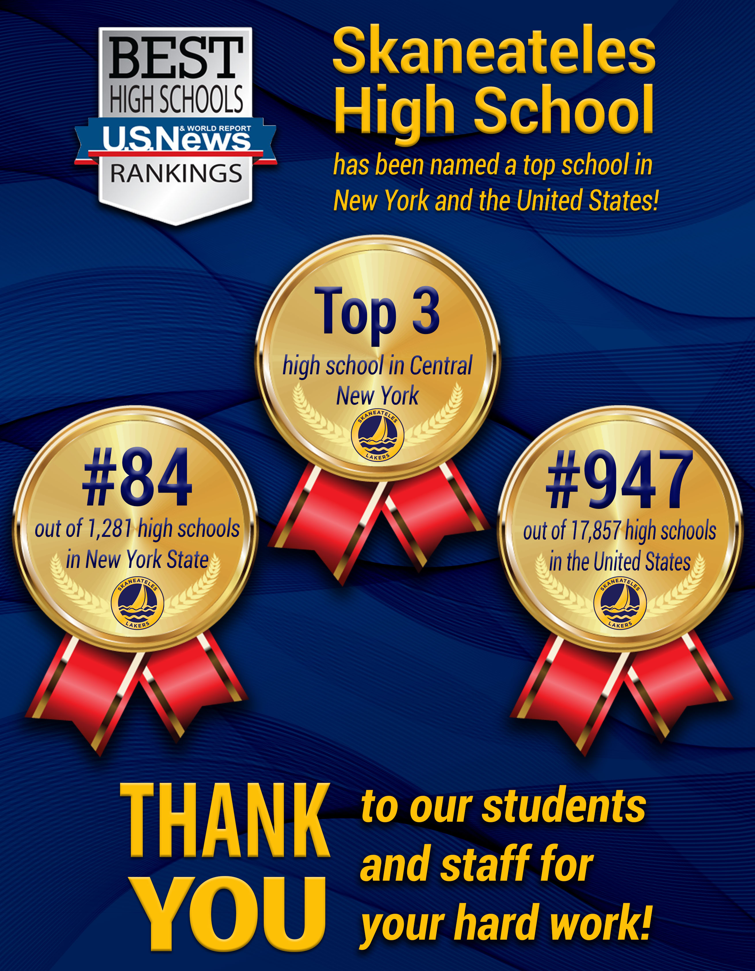 Skaneateles High School has been named a top school in New York and the United States