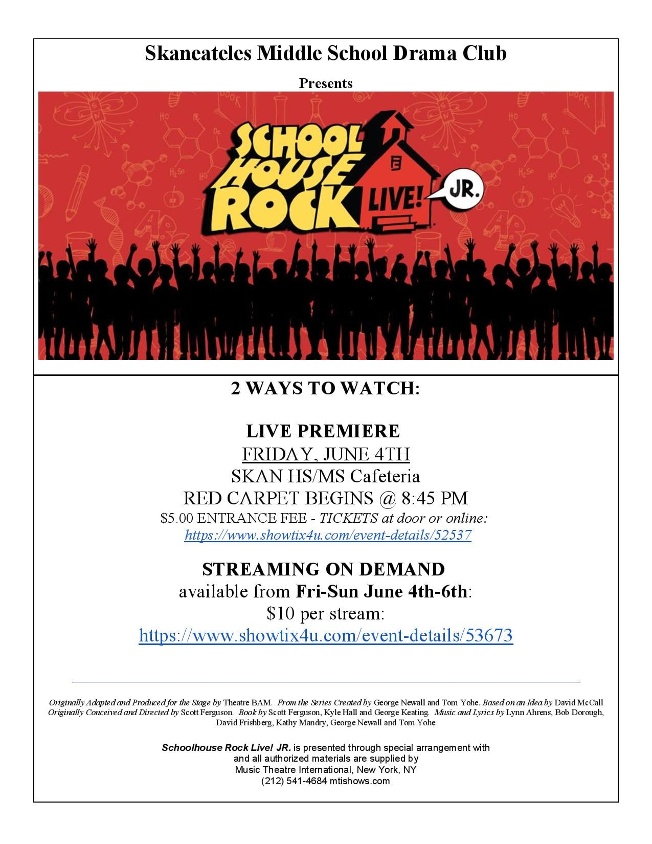 Skaneateles Middle School Drama Club Presents Schoolhouse Rock Live! Jr