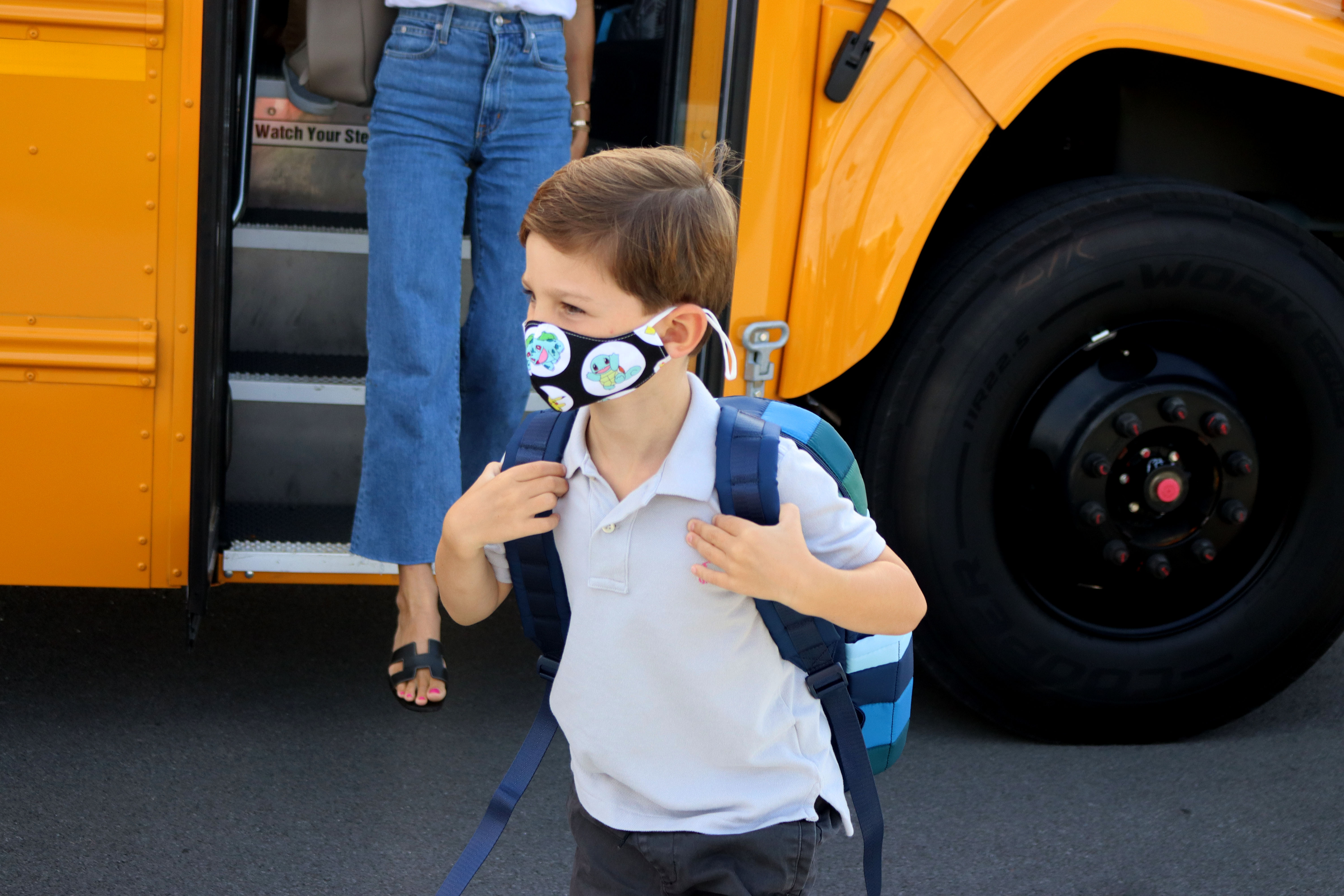 A student arrives at Waterman Primary School.