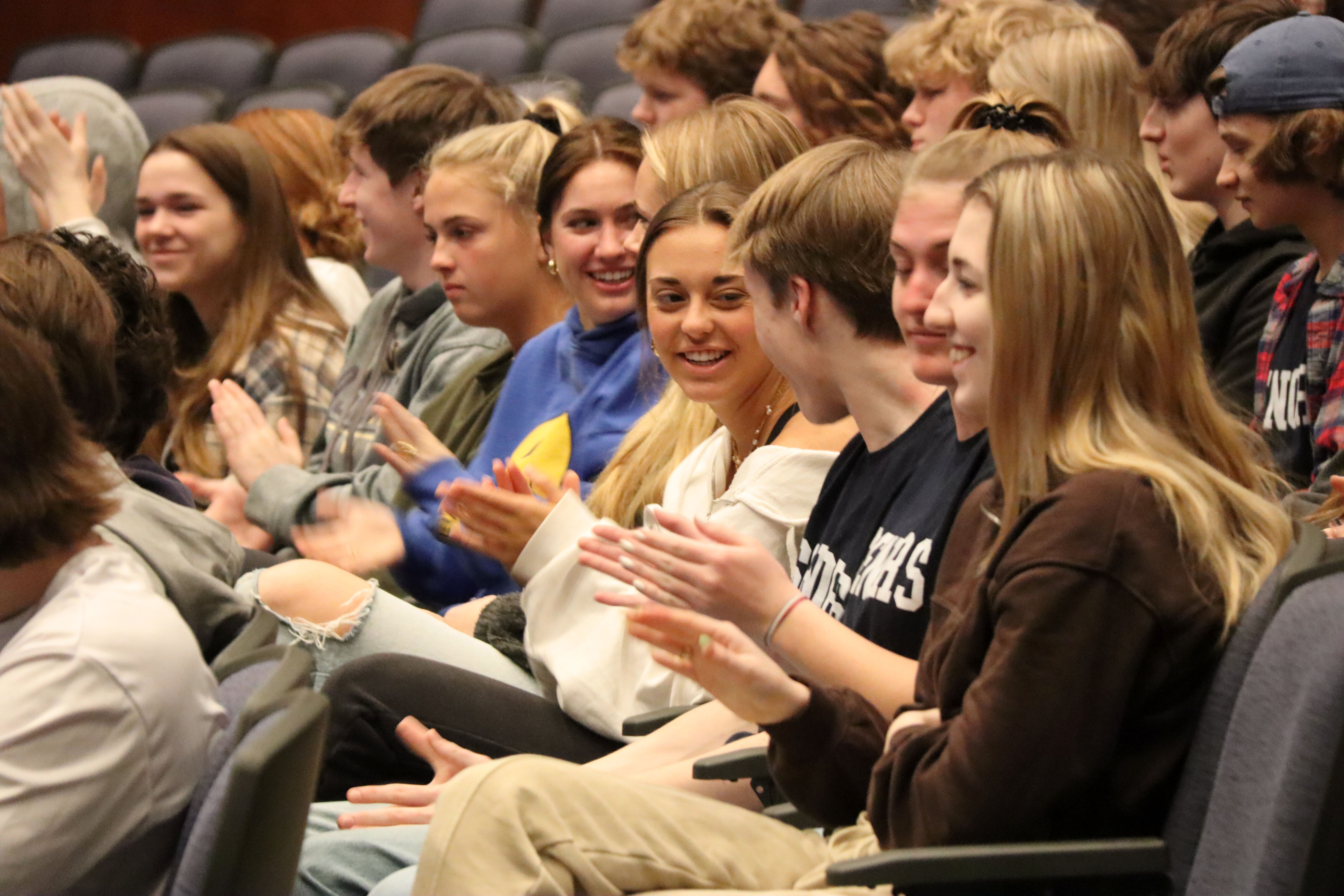 Skaneateles High School students engage with Bill Berthel during his presentation.