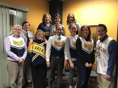 Faculty and staff of SHS gather to celebrate Throwback Thursday with old school Lakers gear and jerseys.