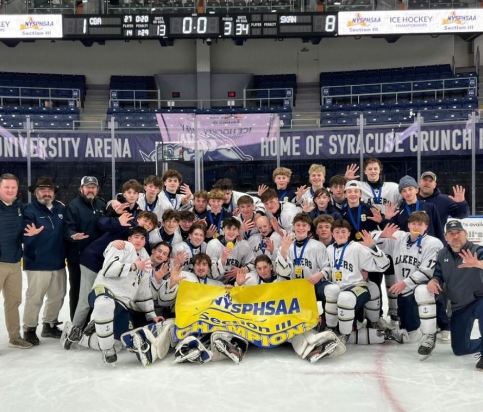 Skaneateles boys hockey team celebrates 2024 section championship win over CBA