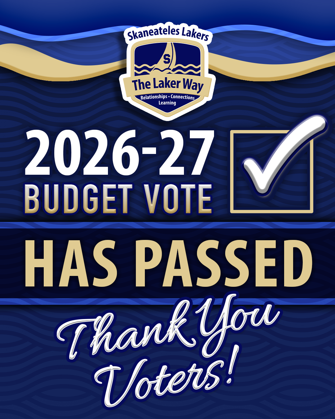 2026-27 Budget Vote Budget Passes. Thank you voters!